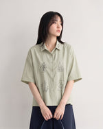 「兩色」M-2XL 趣味線描寬鬆短袖襯衫