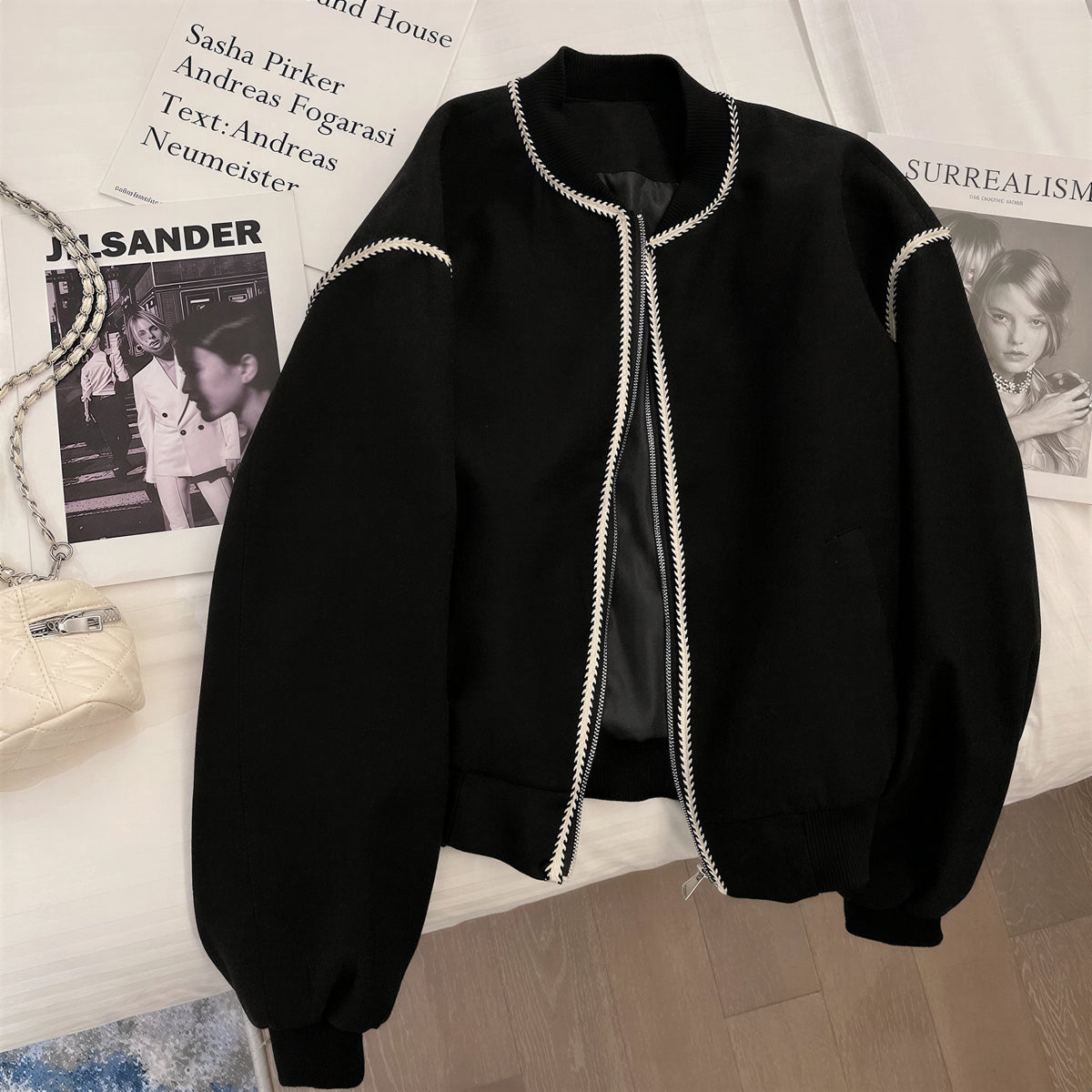 「秋季新品 」 M-XL 撞色滾邊寬鬆棒球外套