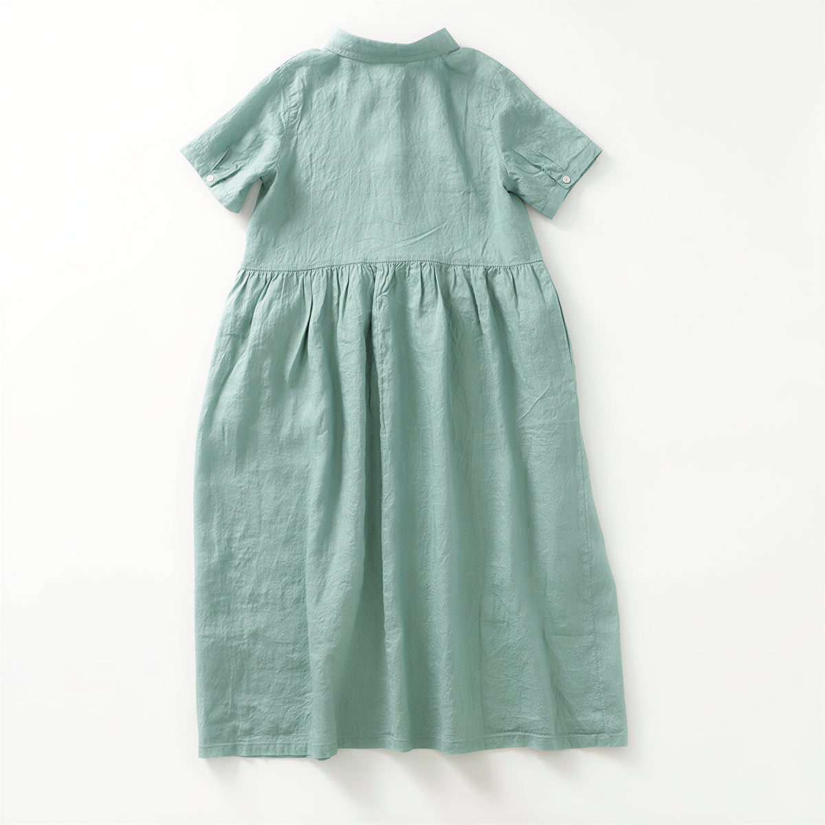 M-2XL 「兩色」立領排扣高腰褶襉長版洋裝