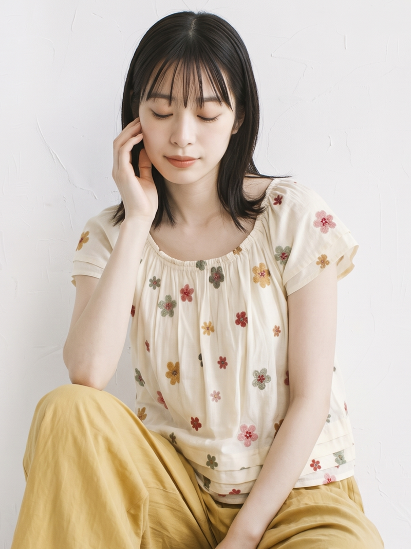 清凉夏日！ 碎花圖案 法式短袖層次襯衫