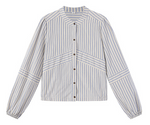 「秋季新品 」 M-XL 純棉甄選 | 條紋拼接燈籠袖襯衫