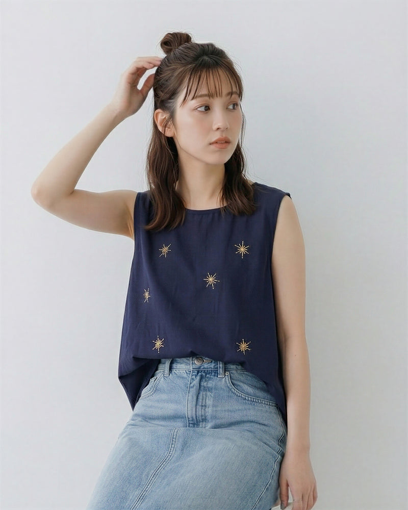 星芒刺繡圓領無袖背心