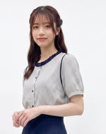 撞色滾邊木耳領短袖襯衫