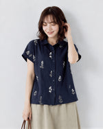 「兩色」M-3XL 小圓領 | 印花寬鬆短袖襯衫