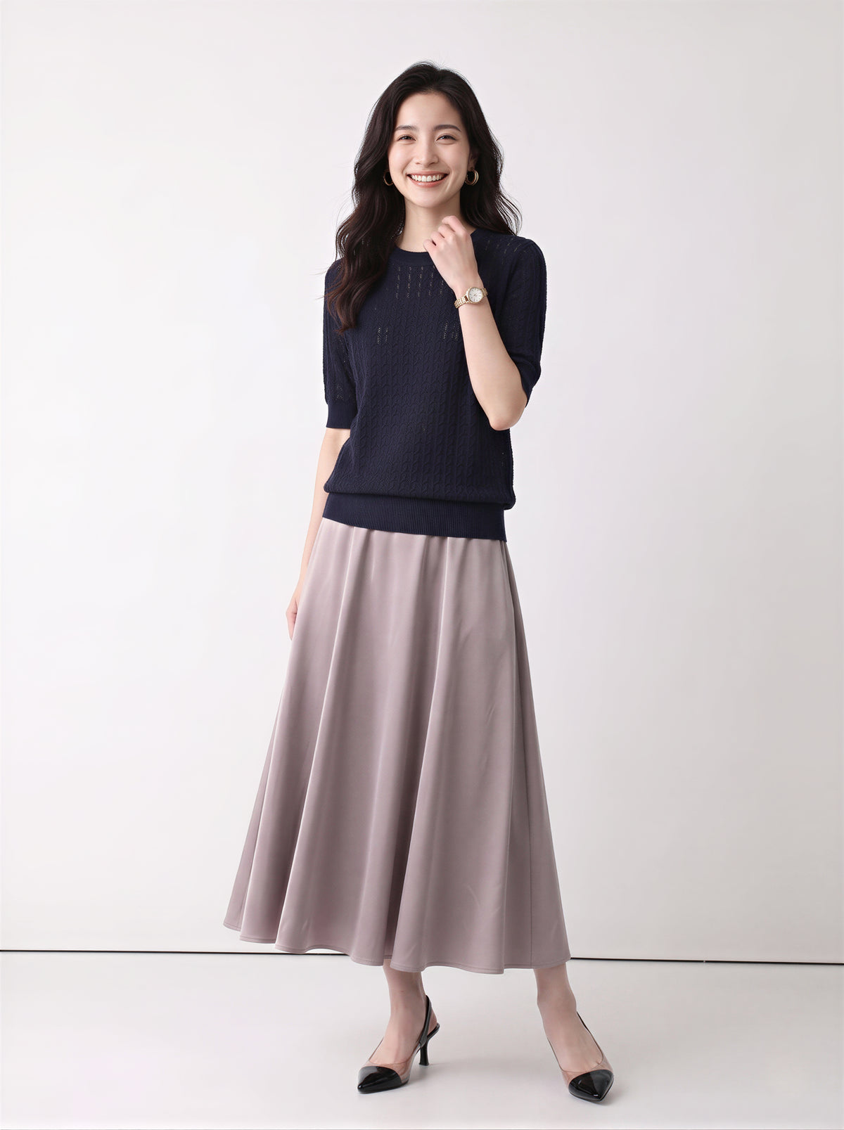 M-XL 鏤空提花圓領針織衫