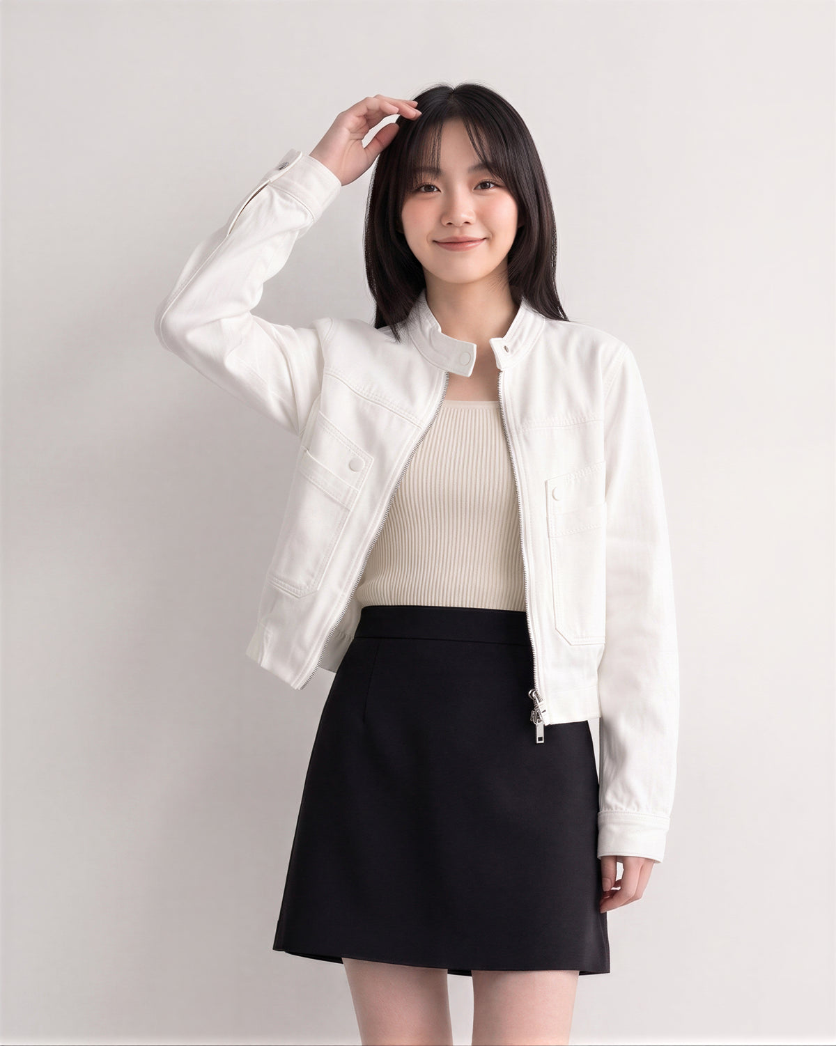 S-XL 白色立領短版 | 工裝夾克俐落外套