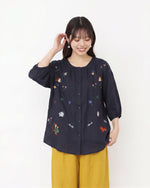 M-4XL 寬鬆刺繡燈籠袖襯衫