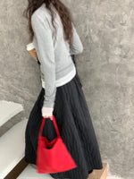 「兩色」「秋季新品 」M-XL 抓皺蓬感高腰半身裙