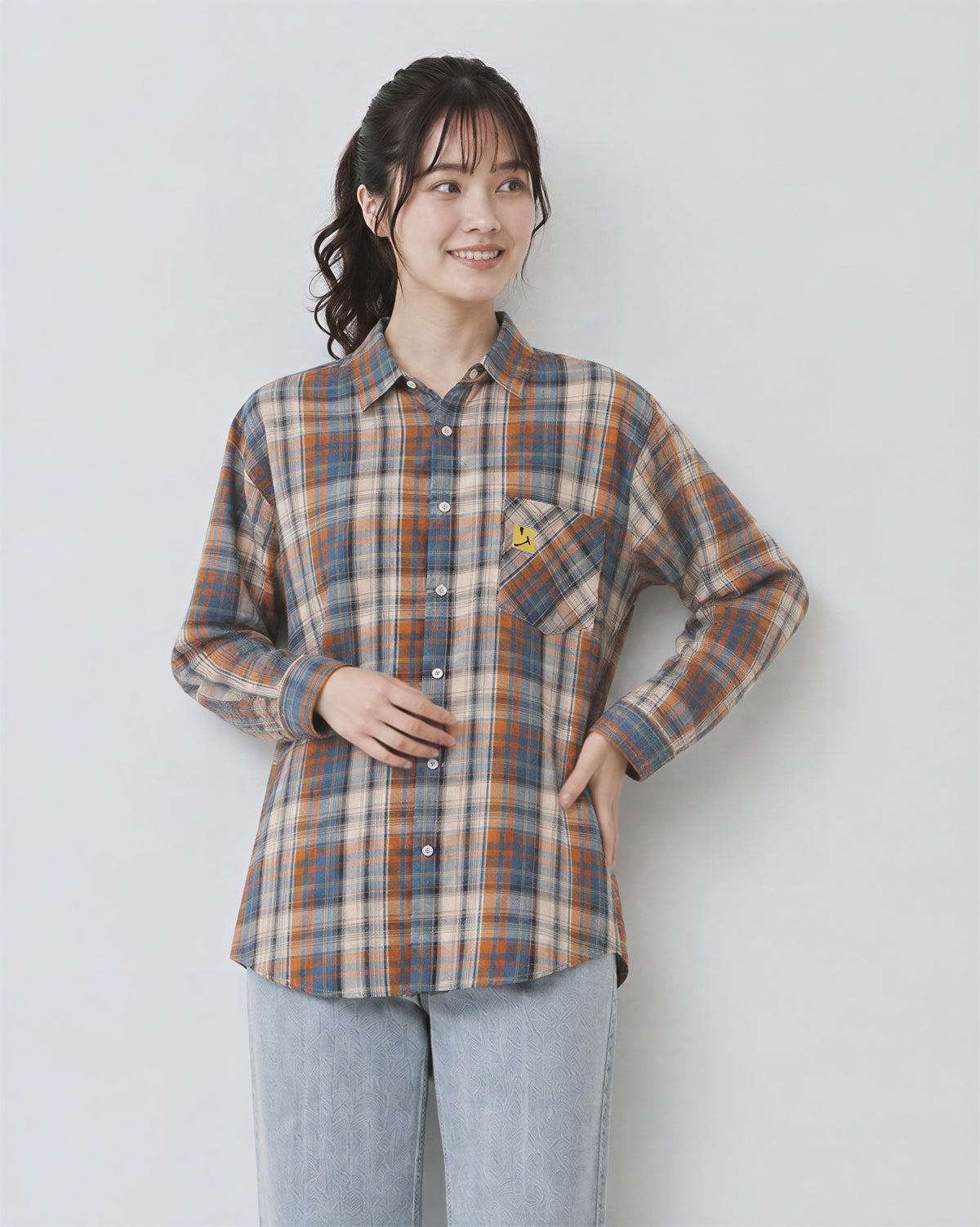 「秋季新品 」寬鬆格紋單口袋襯衫