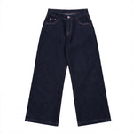 「秋季新品 」S-XL 高腰寬褲撞色車線牛仔褲
