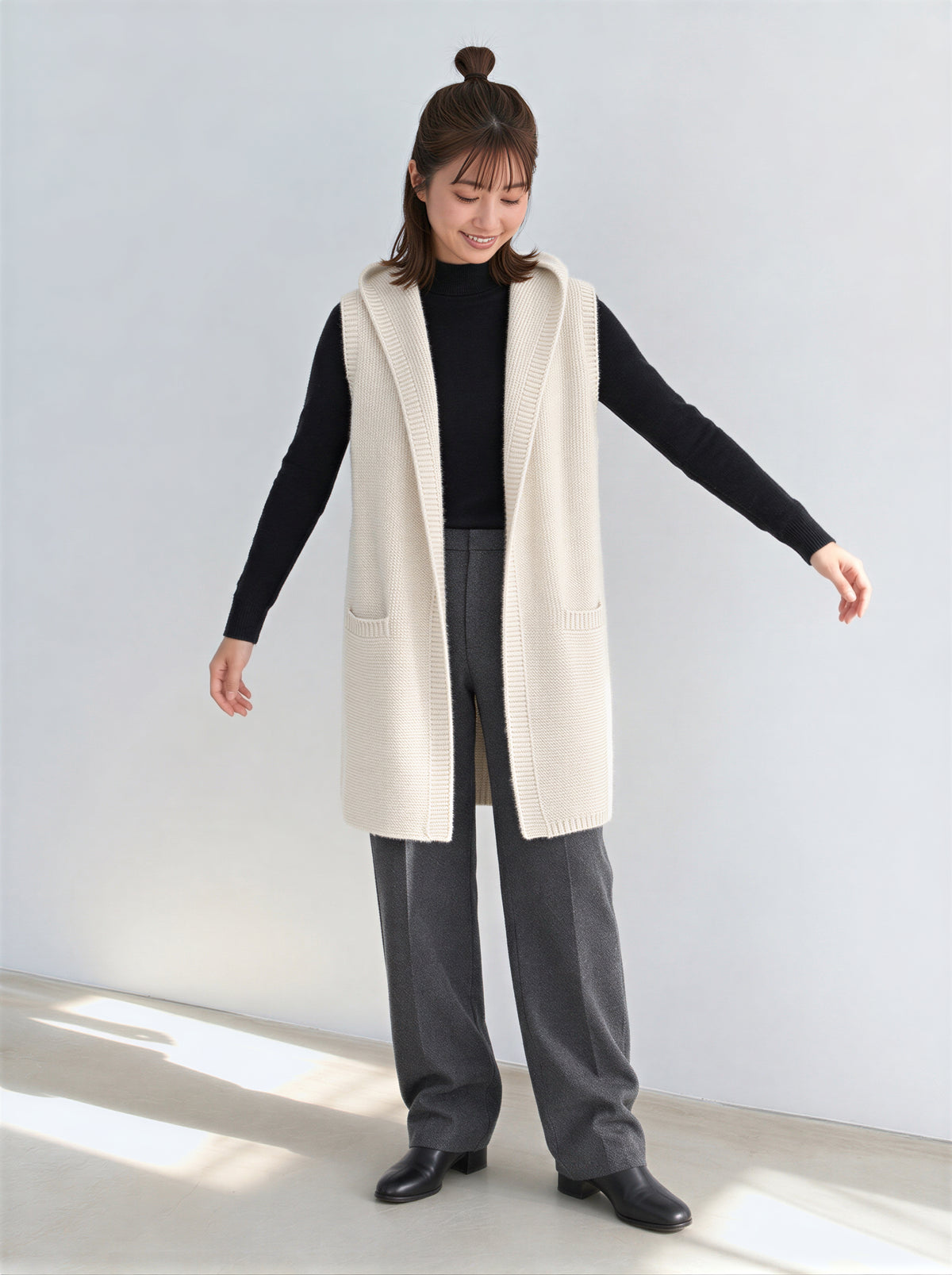 「秋季新品 」「3色」連帽開襟長版背心