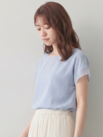 S-2XL 夏日清爽柔霧藍調 | 淺藍色圓領拼接短袖雪紡上衣