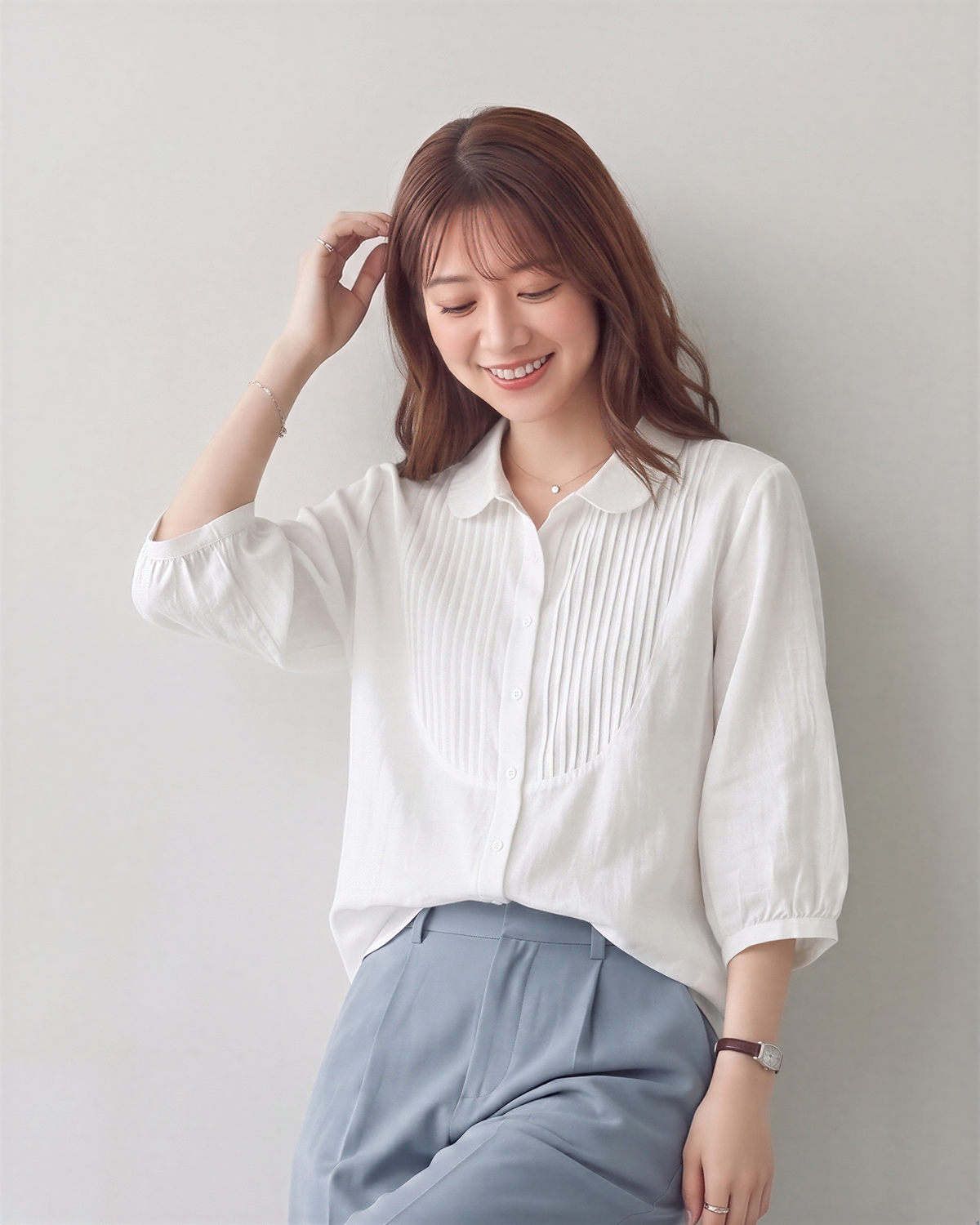 「3色」M-2XL 七分袖苧麻襯衫 法式琴褶文藝復古寬鬆棉麻上衣