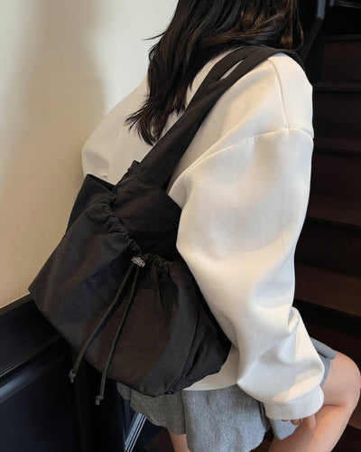 「多色 」寬肩帶皺褶抽繩托特包