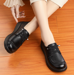 「兩色」輕軟厚底 綁帶圓頭 低跟平底3cm低幫休閒皮鞋