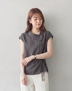 S-2XL 灰色斜襟綁帶 | 氣質不對稱襯衫上衣