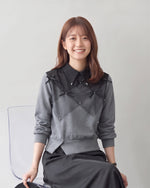 「秋季新品 」S-XL 菱格拼接飄帶翻領衛衣