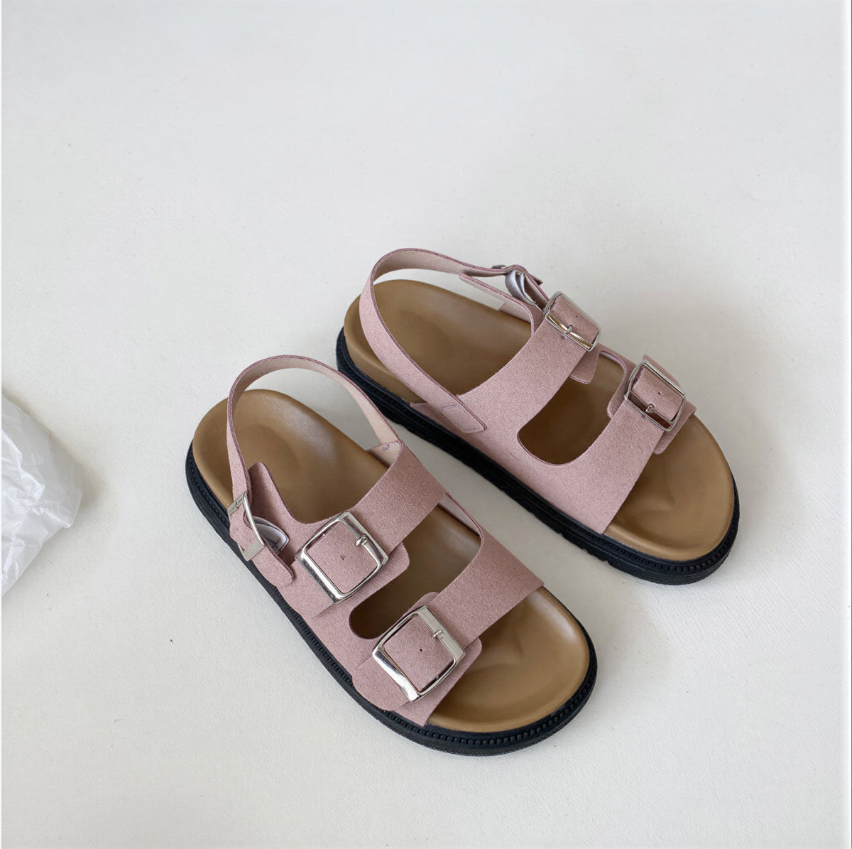 麂皮寬帶 金屬雙扣帶涼鞋