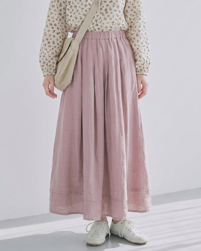 M-2XL 淺粉色高腰垂墜飄逸A字長裙