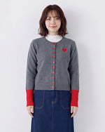 「秋季新品 」撞色羅紋愛心刺繡針織開襟衫