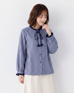 「秋季新品 」S-2XL 木耳邊綁帶格紋襯衫