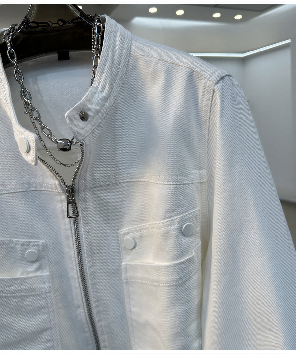 S-XL 白色立領短版 | 工裝夾克俐落外套