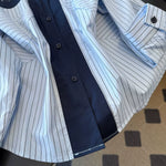 「秋季新品 」L~4XL 拼接條紋印花襯衫