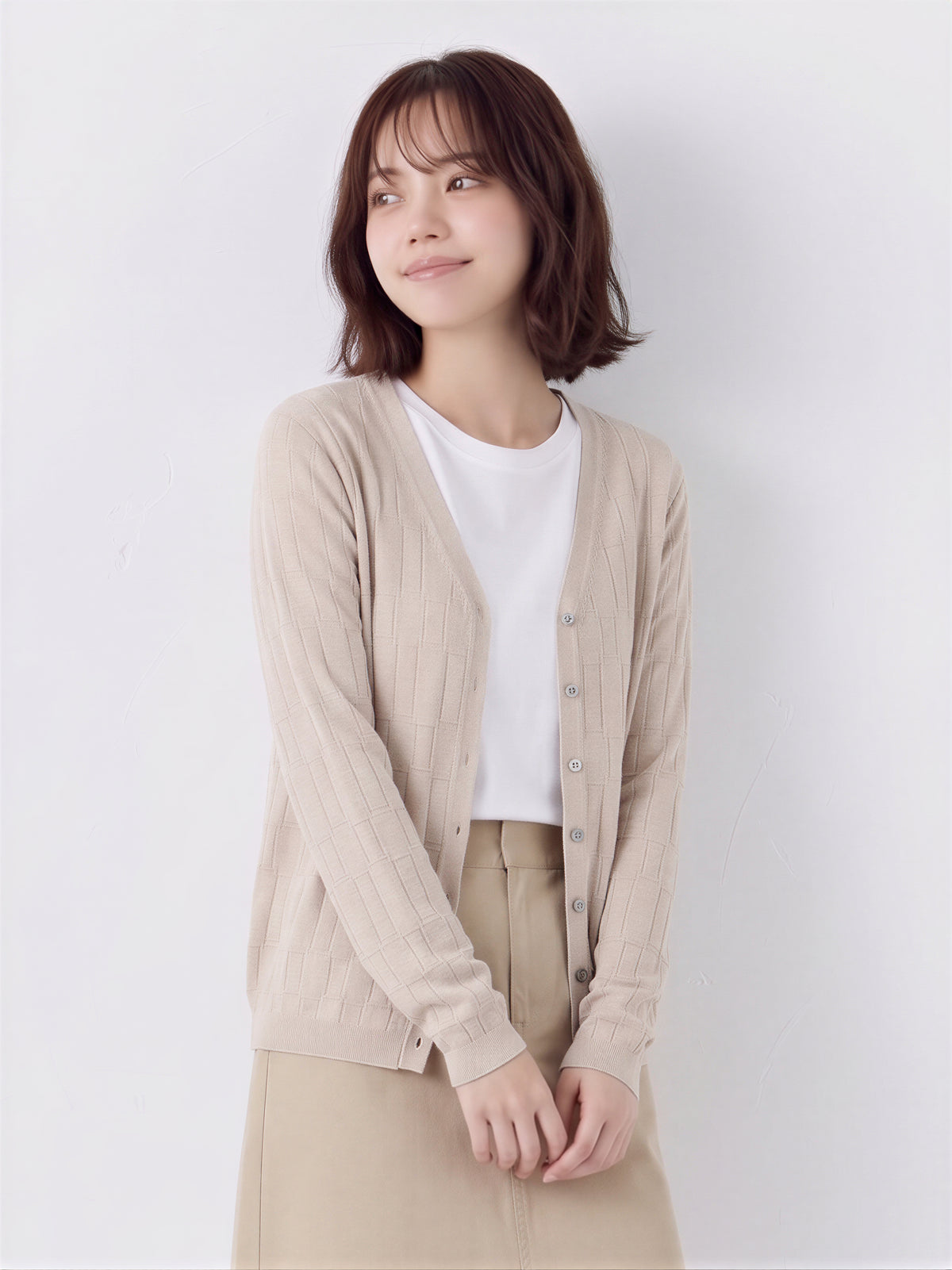 「秋季新品 」「多色」竹節肌理 紗線質地柔軟細膩 V領針織開襟衫