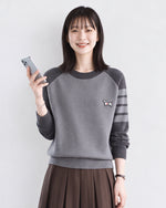 「秋季新品 」「3色」撞色插肩袖條紋針織衫