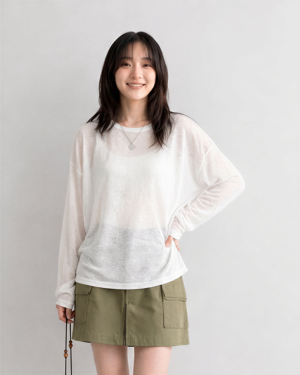 S-XL 白色輕透疊穿 | 寬鬆長袖T恤