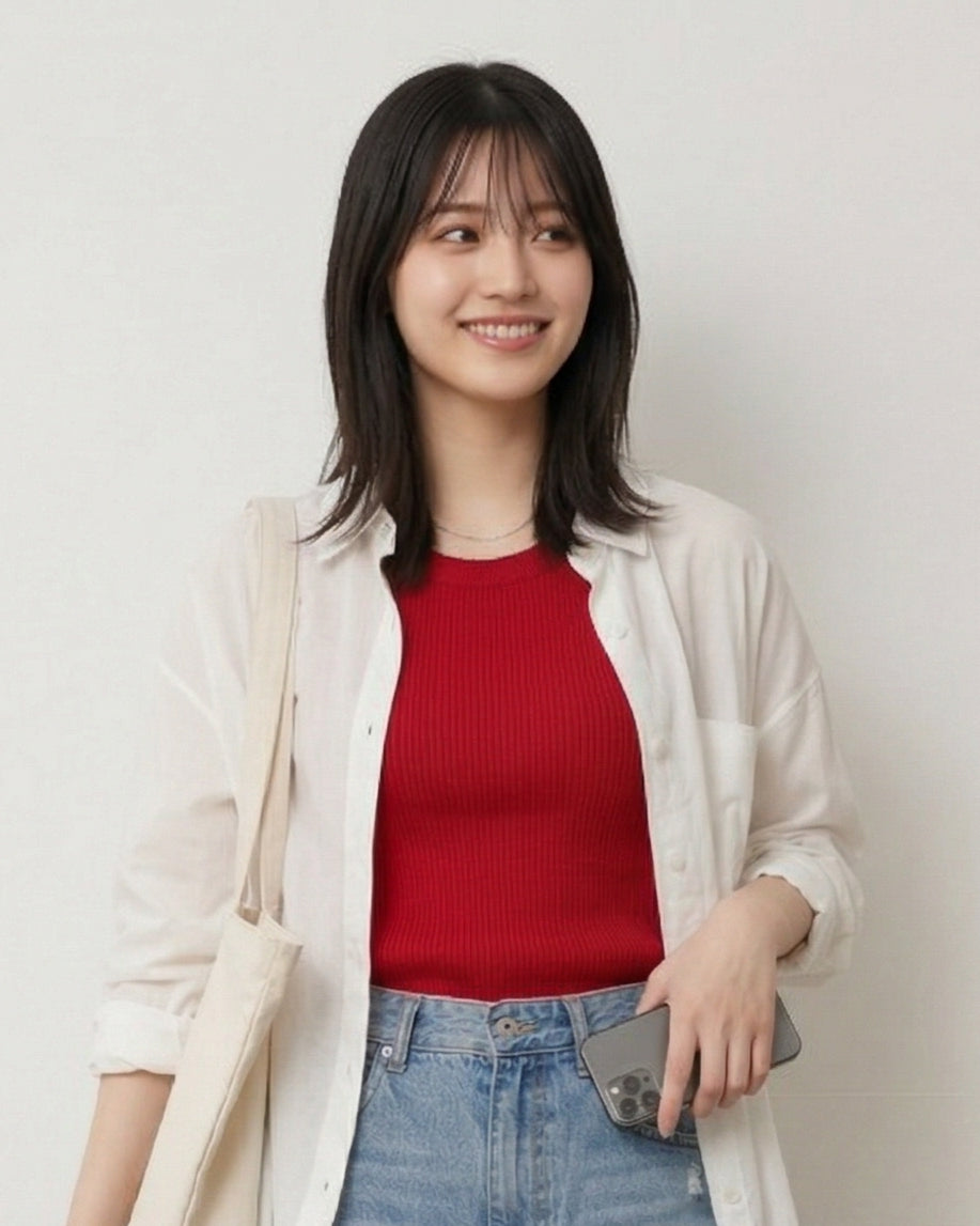 羅紋針織 圓領無袖 修身背心