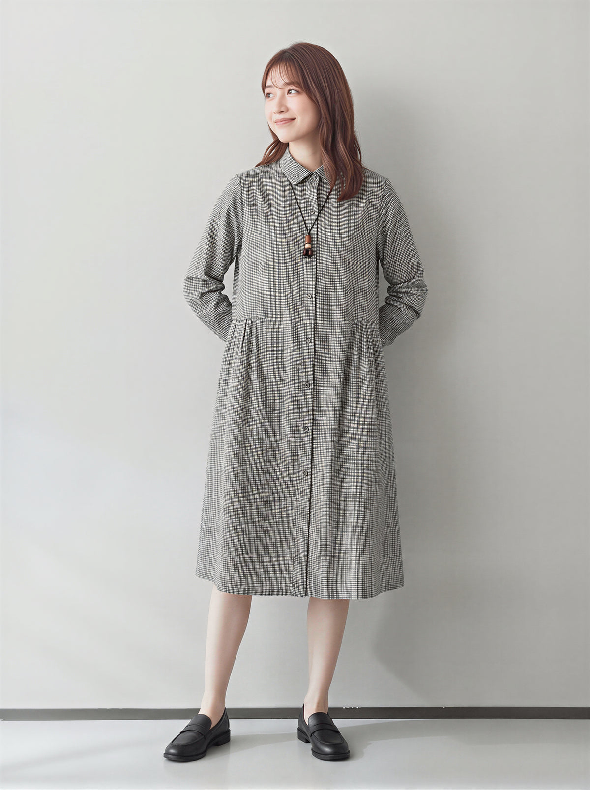 「秋季新品 」「兩色」M-2XL 寬鬆A字擺立體剪裁襯衫洋裝