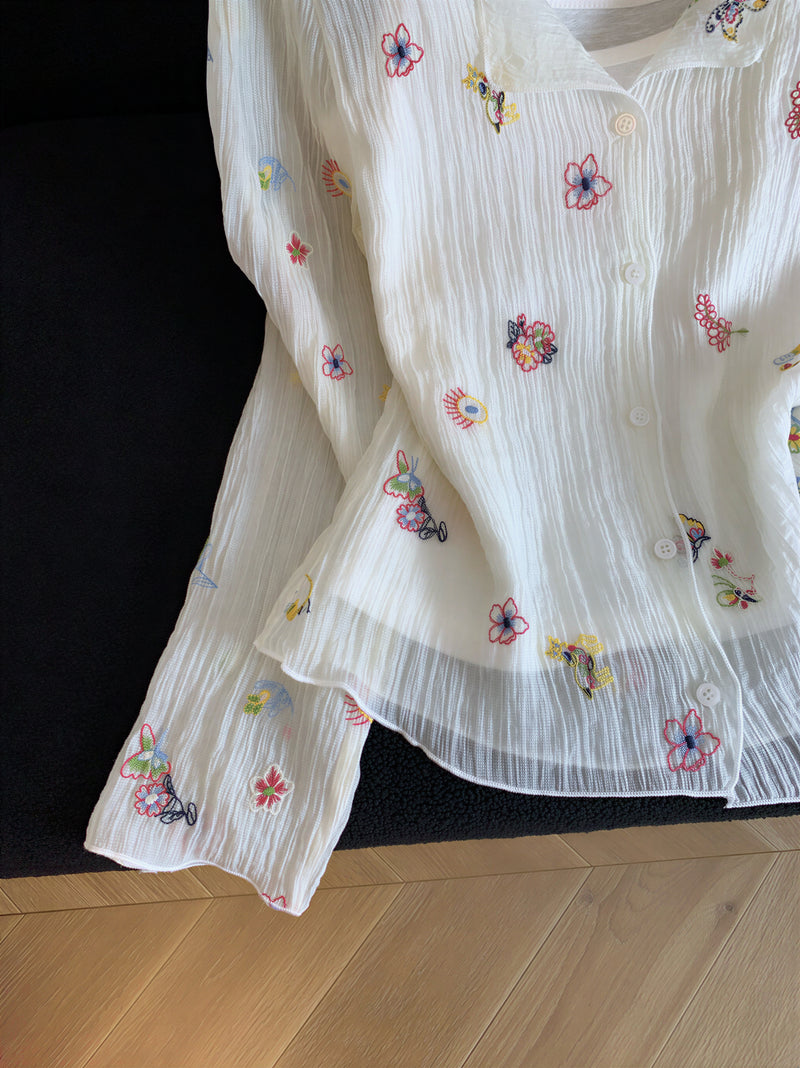 「秋季新品 」S-XL V領壓褶碎花襯衫