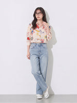 「秋季新品 」S-XL 米色塗鴉印花寬鬆襯衫