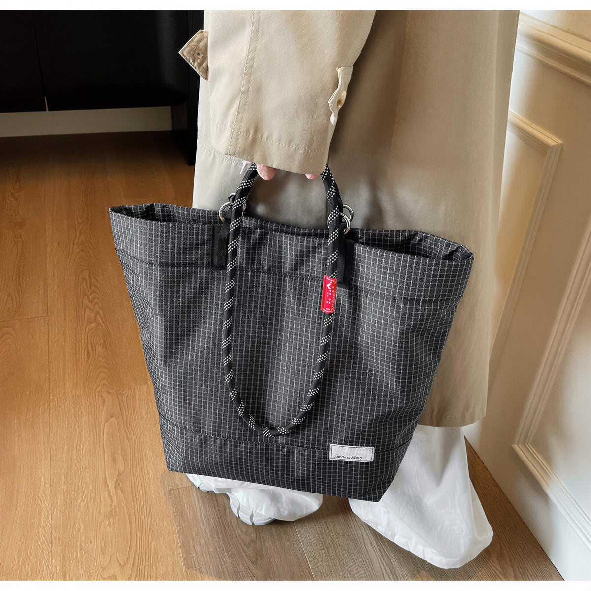 「多色」格紋輕便 編織提把 托特包