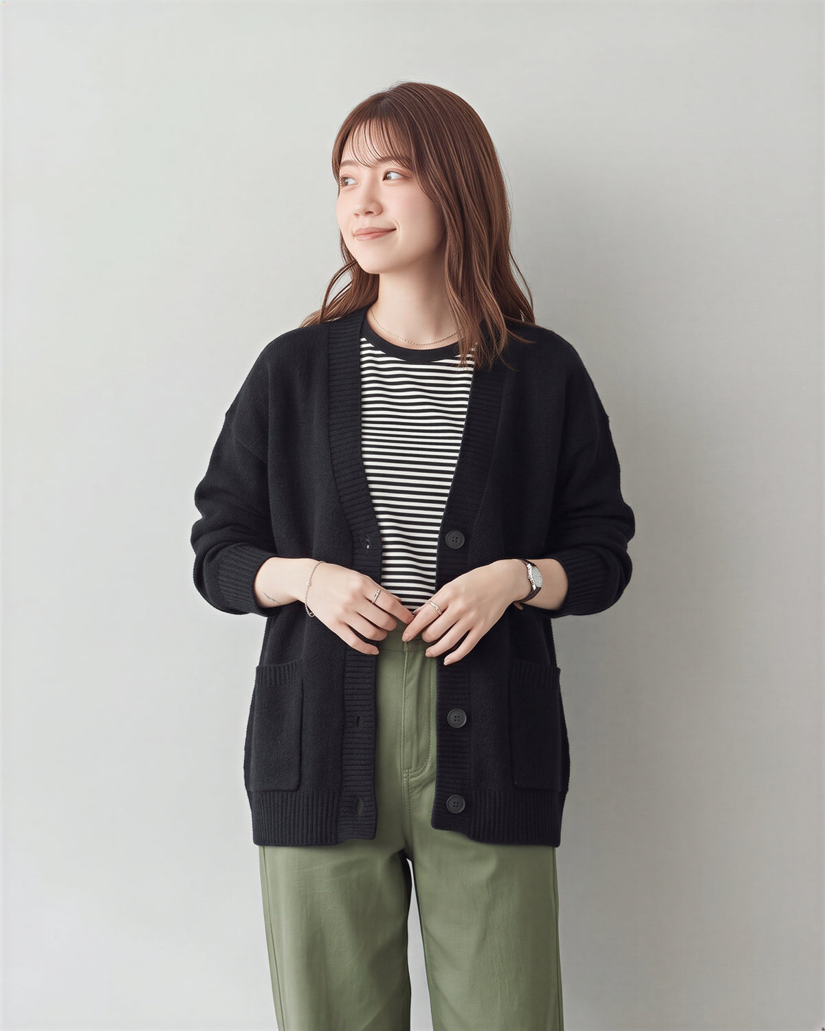 「秋季新品 」「3色」寬鬆落肩大口袋針織開襟衫