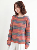 「秋季新品 」M-XL 彩條寬鬆落肩針織衫