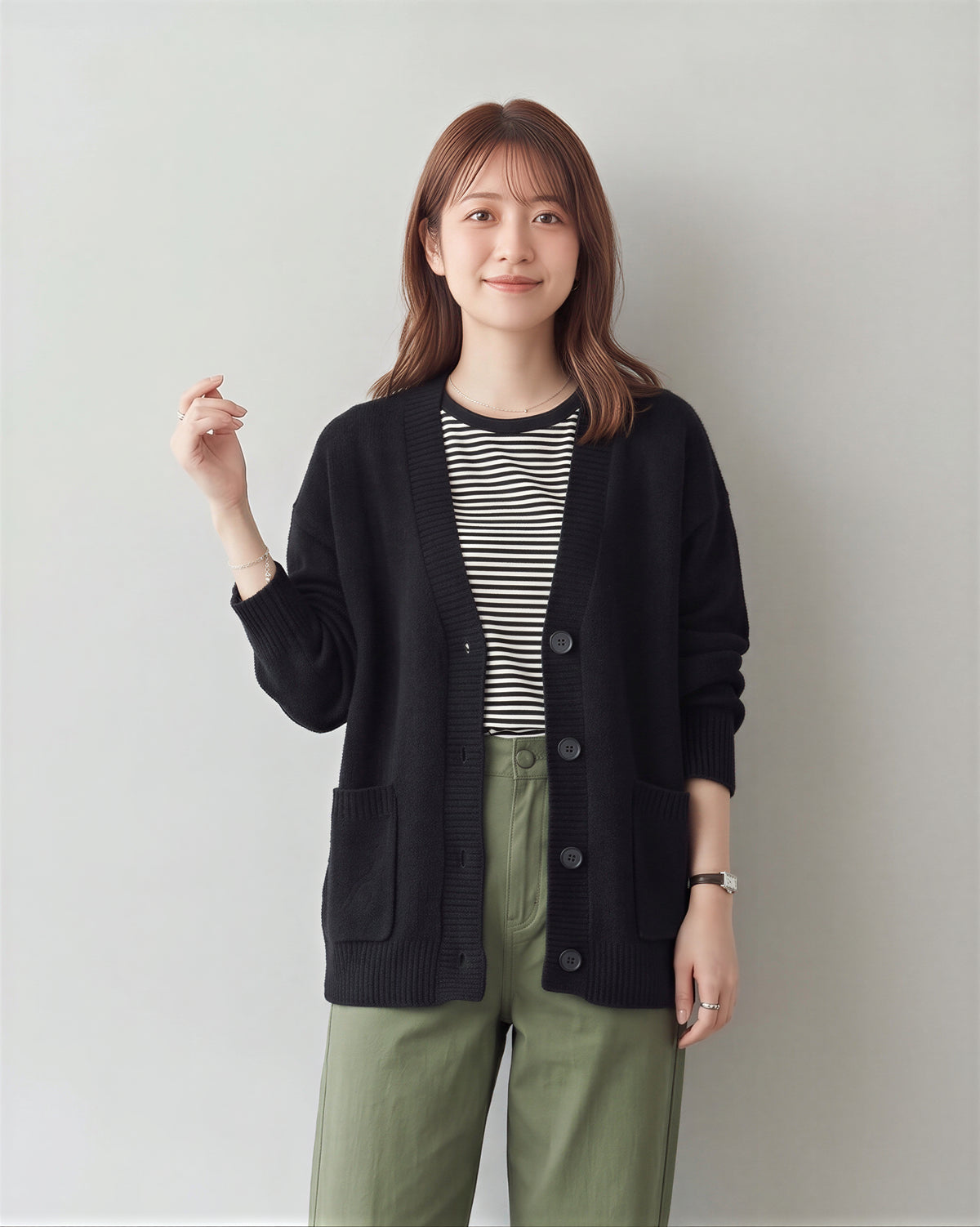 「秋季新品 」「3色」寬鬆落肩大口袋針織開襟衫
