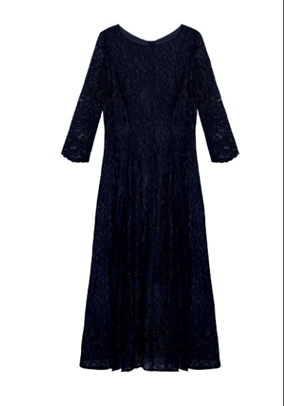 「秋季新品 」「兩色」S-2XL 品質圓領長袖A字蕾絲洋裝