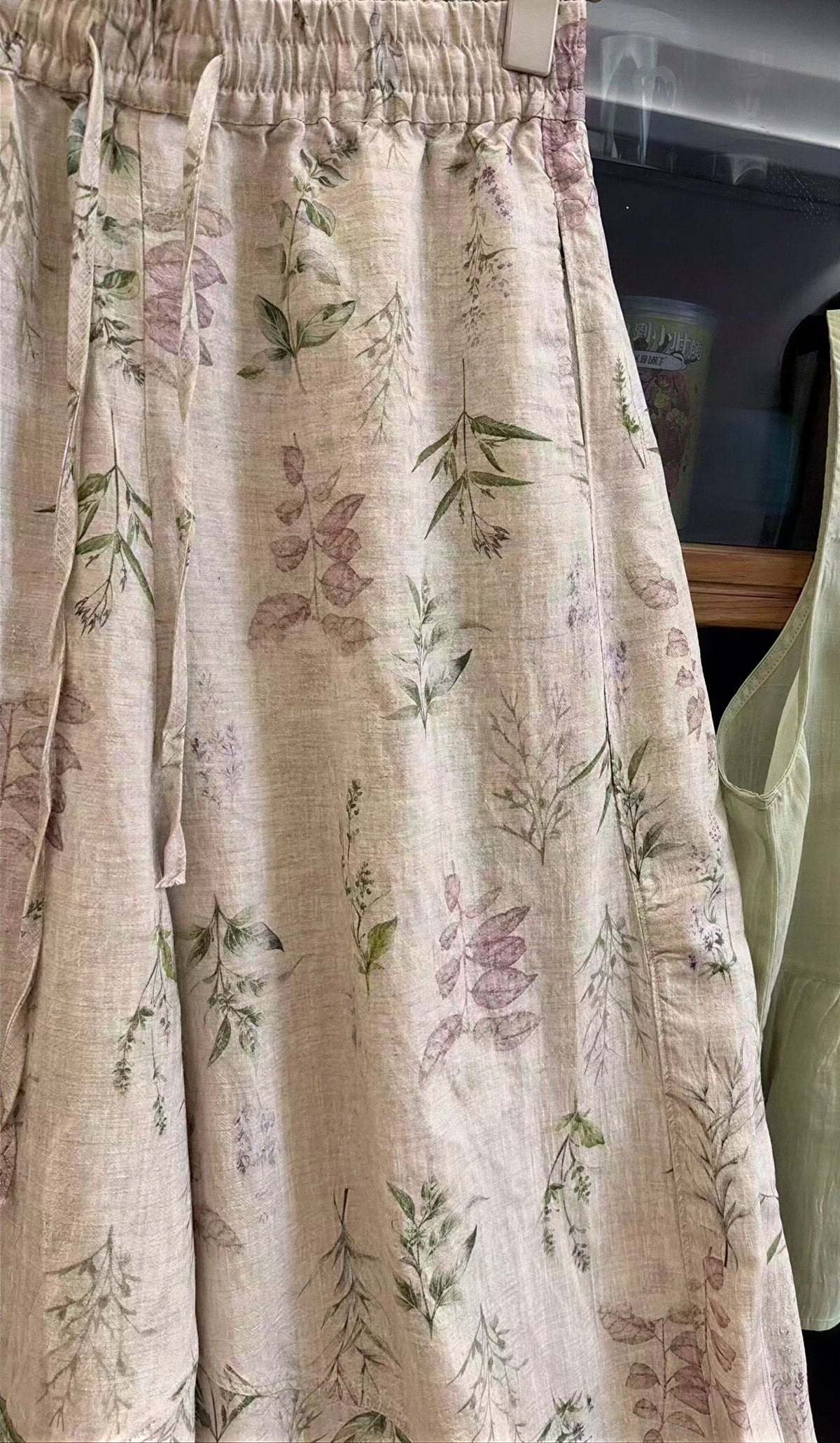 「兩色」M-2XL 植物印花寬鬆寬褲