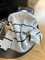 S~XL 灰色圓領條紋針織開襟衫