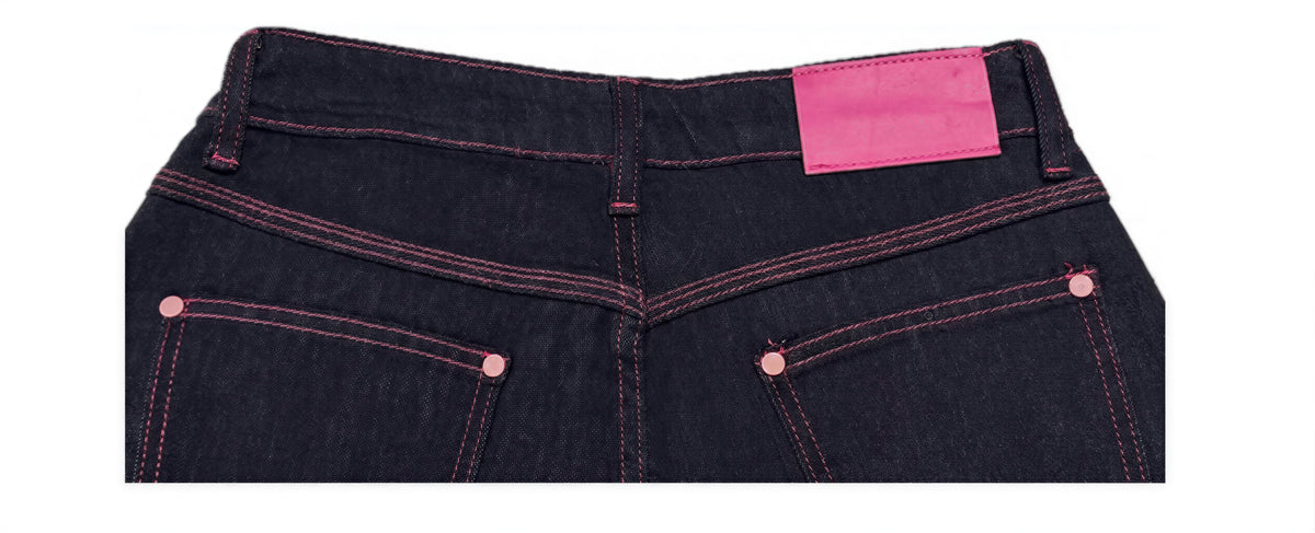 「秋季新品 」S-XL 高腰寬褲撞色車線牛仔褲