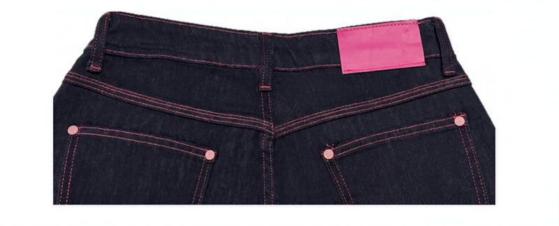 「秋季新品 」S-XL 高腰寬褲撞色車線牛仔褲