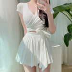 交叉裹身 收腰綁帶 分體裙式泳衣