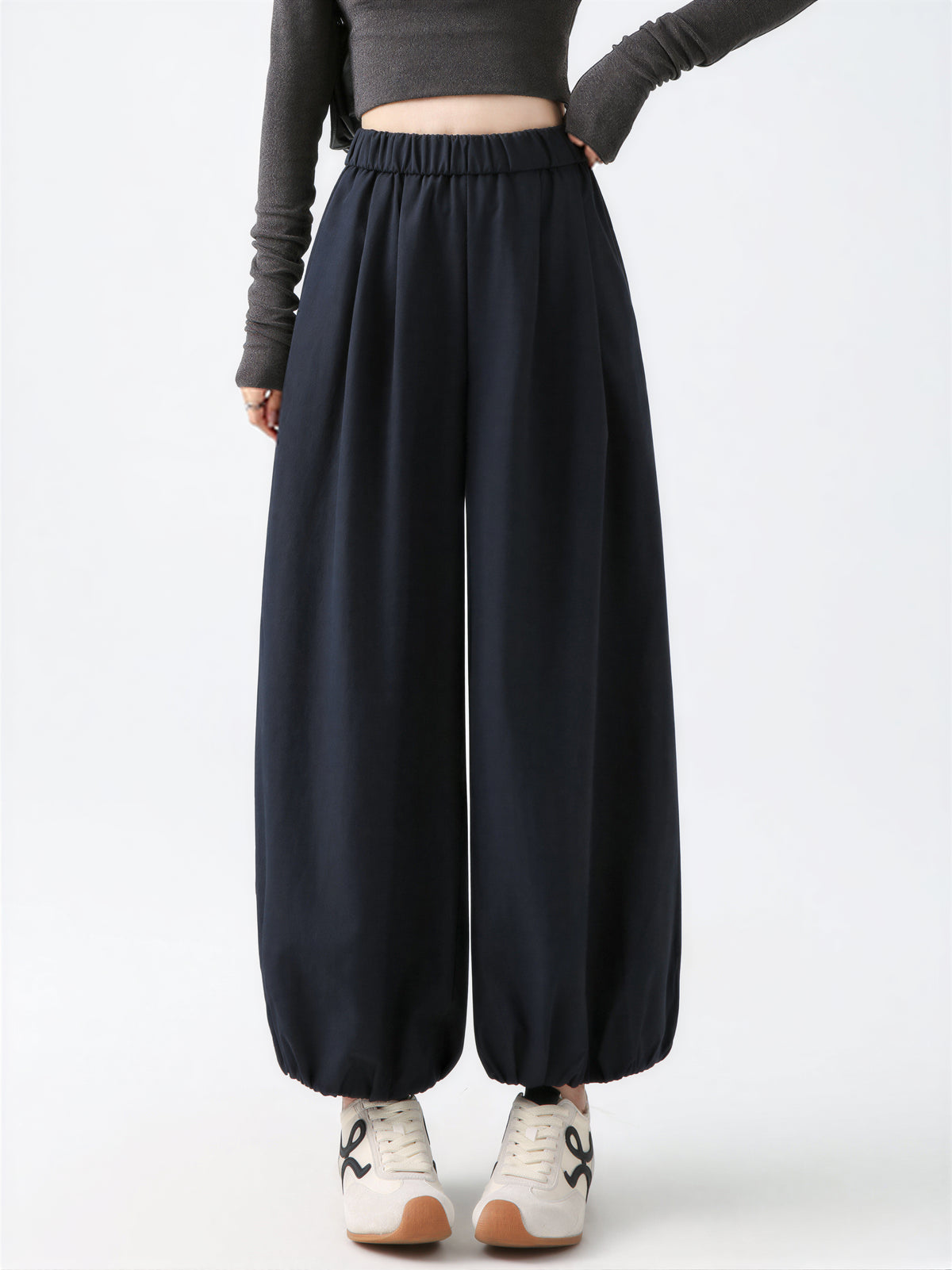 「3色」S-XL 鬆緊腰束口寬褲