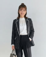 炭黑色粗花呢撞邊修身西裝外套