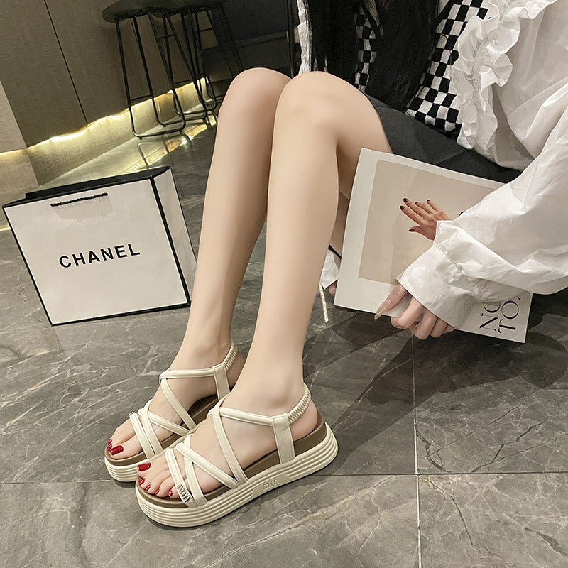 交叉細帶鬆緊後袢 厚底4cm | 女款露趾厚底涼鞋