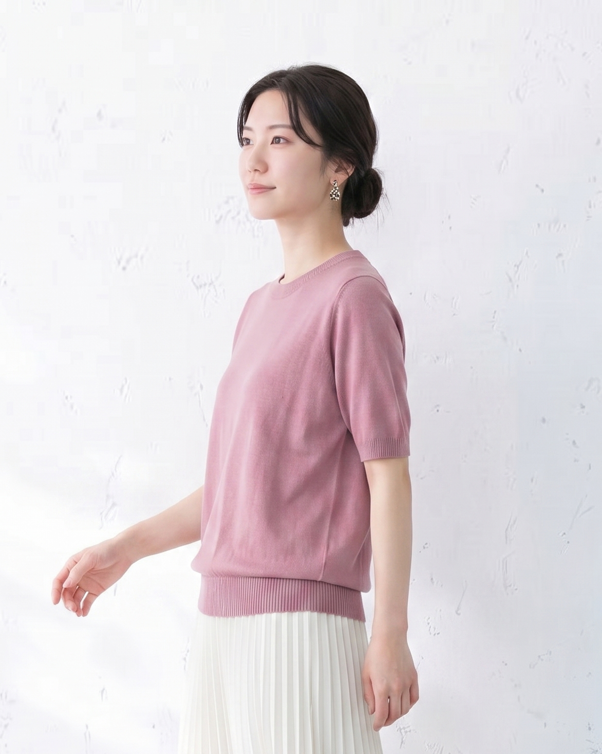 全棉舒適 圓領修身羅紋針織短袖