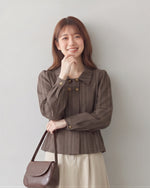 「秋季新品 」深棕色氣質條紋 | 收腰雙排扣襯衫