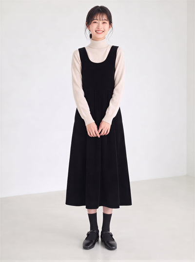 「秋季新品 」蝴蝶結收腰褶襉背帶洋裝